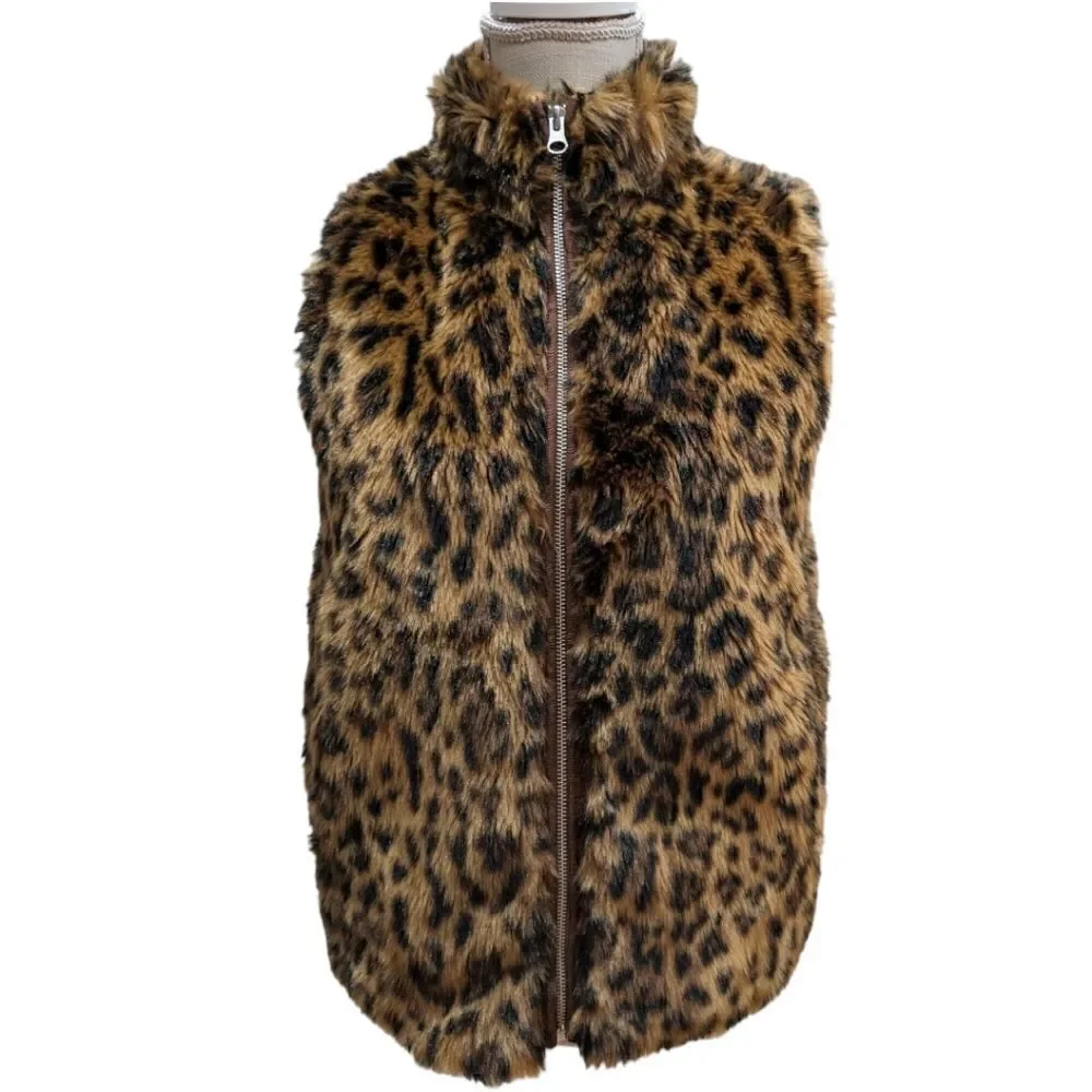 J.Crew Women's Faux-Fur Leopard Vest Zip up Style G9519 Size XXS